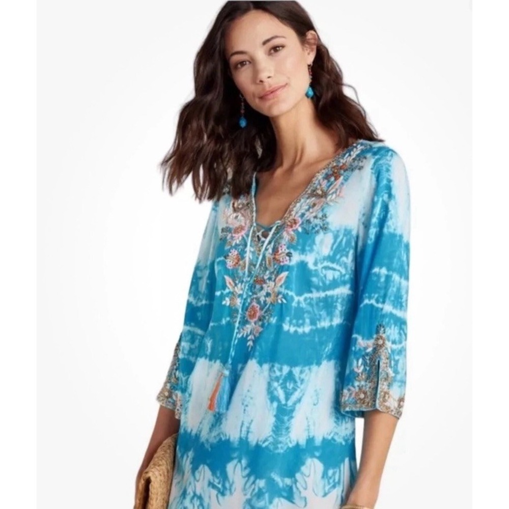 NWT SOFT SURROUNDINGS Size Medium Beaded Icon Beverly Tunic Top Tie Dye Beachy